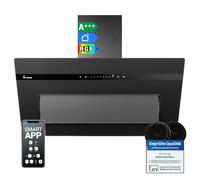 KKT KOLBE Hotte murale 90 cm 782 m³/h | Évacuation ou recyclage | Verre noir mat | Capteur tactile | LED RGBW | WiFi App | Arrêt différé | Sans obstacle frontal | PLOOM9005S