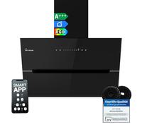 KKT KOLBE Hotte murale ECCO6005SM, 60 cm sans tête | 782 cbm/h, air évacué et circulation, verre noir, éclairage LED RGBW, application Wi-Fi intelligente, Wi-Fi