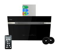 KKT KOLBE Hotte murale inclinée 80 cm A+++ 782 m³/h évacuation recyclage verre inox noir WiFi LED RGBW AURORA8005SE