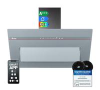 KKT KOLBE Hotte murale inclinée 90 cm 782 m³/h évacuation/recyclage | verre gris mat | fonction arrêt différé | Smart WiFi App WLAN | commandes SensorTouch | éclairage LED RGBW | PLOOM9005G