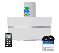 KKT KOLBE Hotte murale inclinée 80 cm | 782 m³/h recyclage ou évacuation | tête libre | inox et verre blanc | WiFi Smart App | LED RGBW | commande SensorTouch | HERMES8005WM