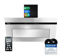 KKT KOLBE Hotte murale inclinée 90 cm | 782 m³/h recyclage ou évacuation | tête libre | noir verre miroir | arrêt différé | WiFi Smart App | SensorTouch | LED RGBW | PLOOM9005M