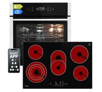 KKT KOLBE Kit de cuisinière autonome | Four encastrable de 60 cm EB8313HC | Plaque de cuisson vitrocéramique de 77 cm CH7705RL | Fonction pizza, barbecue, recirculation, air chaud | Minuterie, vitrage