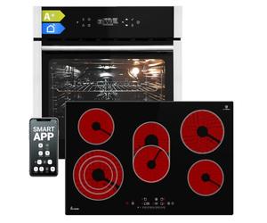 KKT KOLBE Kit de cuisinière autonome | Four encastrable de 60 cm EB8313HC | Plaque de cuisson vitrocéramique de 77 cm CH7705RL | Fonction pizza, barbecue, recirculation, air chaud | Minuterie, vitrage