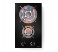 KKT KOLBE Plaque de cuisson à gaz G302G, 30 cm | Autonome, 4,4 kW, 2 brûleurs, zone wok, sans cadre, commande à bascule, support de casserole en fonte, verre, gaz propane