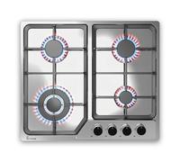 KKT KOLBE Plaque de cuisson à gaz 58 cm | Autarque | 7,9 kW | 4 feux | Réglable en continu | Zone wok | Sans cadre | Commande à bouton | Support de casserole en fonte | Acier inoxydable | Gaz propane