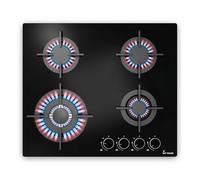 KKT KOLBE Plaque de cuisson à gaz G604G, 59 cm | Autonome, 7,9 kW, 4 brûleurs, zone wok, sans cadre, commande à bascule, support de casserole en fonte, verre, gaz propane
