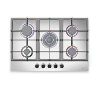 KKT KOLBE Plaque de cuisson à gaz G805ED 74 cm | Autonome, 10,6 kW, 5 brûleurs, zone wok, sans cadre, commande à bascule, support de casserole en fonte, acier inoxydable