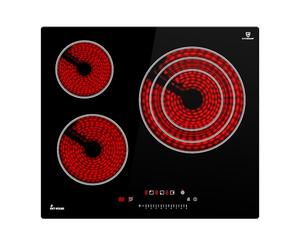 KKT KOLBE Plaque de cuisson vitrocéramique 59 cm 5,7 kW autonome | Triple zone de 30 cm | Wok/Paella | 3 zones | 9 niveaux | Sans cadre | Touch Slider | Minuterie | Indicateur de chaleur résiduelle |