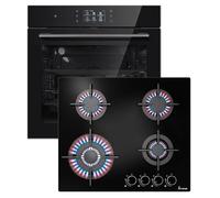 KKT KOLBE Set encastrable autonome | Four 60 cm EB8017TFT écran tactile TFT, Soft Close, catalyse, pizza, grill, chaleur tournante | Plaque gaz 59 cm verre G604G 4 feux wok | SET8017TFTG604G