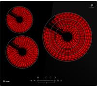 KKT KOLBE | Table de cuisson vitrocéramique 60 cm Autonome | 3 plaques | 9 niveaux | Sans cadre | Touch Slider | Timer | Affichage de la chaleur résiduelle | Verrouillage des touches | Triple zone de
