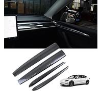KKTR-CAR pour Tesla Model 3 Model Y Dash Wrap Porte Garniture Couverture Tableau De Bord Intérieur Carbone Modèle Décoration Wrap Kit Accessoires 4 PCS (Motif en Fibre de Carbone Brillant)