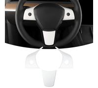 KKTR-CAR Véritable Couverture de Volant en Fibre de Carbone pour Tesla Model3 ModelY 2018-2023 Modification intérieure Accessoires de Volant de Voiture (Blanc Mat)