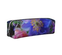 kkvhhyuo Belle trousse à crayons en cuir avec imprimé de fleurs - Trousse à crayons portable avec fermeture éclair dorée - Taille de poche pour étudiant, bureau, collège, Argenté., One Size