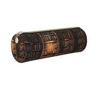 kkvhhyuo Book Room - Trousse à crayons en cuir avec imprimé bibliothèque mystérieuse - Trousse cylindrique dorée avec fermeture éclair pour garçons, filles, adolescents, étudiants, écoles, doré, One