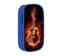 kkvhhyuo Burning Fire Trousse à crayons double couche Motif guitare, bleu | Boîte à crayons de grande capacité en tissu Oxford pour l'école, le bureau, les voyages, les enfants, noir