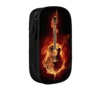 kkvhhyuo Burning Fire Trousse à crayons double couche Motif guitare, Noir | Boîte à crayons de grande capacité en tissu Oxford pour l'école, le bureau, les voyages, les enfants, noir