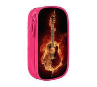 kkvhhyuo Burning Fire Trousse à crayons double couche Motif guitare, rose | Boîte à crayons de grande capacité en tissu Oxford pour l'école, le bureau, les voyages, les enfants, noir