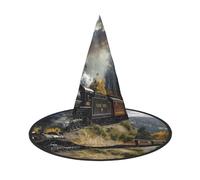 kkvhhyuo Chapeau de sorcière pour Halloween, bal masqué, cosplay | Chapeaux de magicien imprimé locomotive à vapeur pour femmes, enfants, adolescents, fête, cosplay, décoration