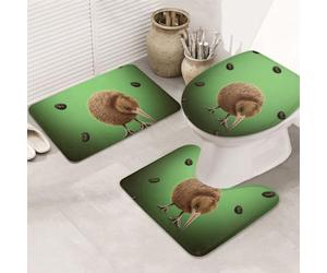 kkvhhyuo Ensemble de tapis de bain 3 pièces, motif oiseau kiwi | Flanelle, tapis de bain antidérapant doux et absorbant en forme de U pour salle de bain, toilettes, douche