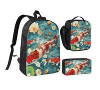 kkvhhyuo Ensemble sac à dos d'école avec imprimé artistique Merry Christmas de 43,2 cm, sac à déjeuner et trousse à crayons pour adolescents, filles, garçons, sac à dos de voyage léger, Jolis poissons