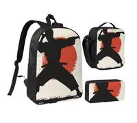 kkvhhyuo Ensemble sac à dos d'école avec imprimé artistique Merry Christmas de 43,2 cm, sac à déjeuner et trousse à crayons pour adolescents, filles, garçons, sac à dos de voyage léger, Imprimé Karaté