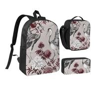 kkvhhyuo Ensemble sac à dos d'école avec imprimé chats et fleurs amusants de 43,2 cm, sac à déjeuner et trousse à crayons pour adolescents, filles, garçons, sac à dos de voyage léger, Gravé botanique