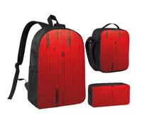 kkvhhyuo Ensemble sac à dos d'école avec sac à dos de 43,2 cm, sac à déjeuner et trousse à crayons pour adolescents, filles, garçons, sac à dos de voyage léger, rouge/rayé, One Size, Imprimé