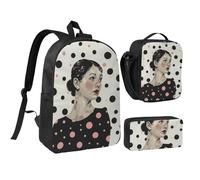 kkvhhyuo Ensemble sac à dos d'école avec sac à dos de 43,2 cm, sac à déjeuner et trousse à crayons pour adolescents, filles, garçons, sac à dos de voyage léger, pois, One Size, Imprimé