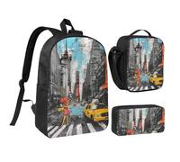 kkvhhyuo Ensemble sac à dos d'école imprimé orchidées avec sac à dos de 43,2 cm, sac à déjeuner et trousse à crayons pour adolescents, filles, garçons, sac à dos léger, Amour de New York, One Size