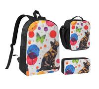 kkvhhyuo Ensemble sac à dos d'école léger de 43,2 cm, sac à déjeuner et trousse à crayons pour adolescents, filles et garçons, sac à dos de voyage léger, Papillon à pois et chat, One Size, Imprimé