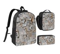 kkvhhyuo Ensemble sac à dos d'école léger de 43,2 cm, sac à déjeuner et trousse à crayons pour adolescents, filles, garçons, clés de piano avec notes de musique imprimées, Journal HD, One Size