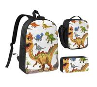 kkvhhyuo Ensemble sac à dos d'école léger de 43,2 cm, sac à déjeuner et trousse à crayons pour adolescents, filles et garçons, sac à dos de voyage léger, Images de dinosaures., One Size, Imprimé