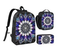 kkvhhyuo Ensemble sac à dos d'école rétro avec sac à dos de 43,2 cm, sac à déjeuner et trousse à crayons pour adolescents, filles, garçons, sac à dos de voyage léger, Imprimé mandala rectangulaire
