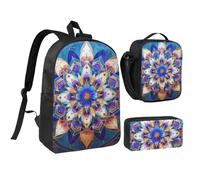 kkvhhyuo Ensemble sac à dos d'école rétro avec sac à dos de 43,2 cm, sac à déjeuner et trousse à crayons pour adolescents, filles, garçons, sac à dos de voyage léger, Mandala rectangulaire, One Size