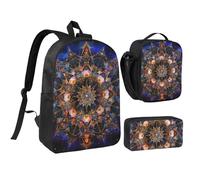 kkvhhyuo Ensemble sac à dos d'école rétro avec sac à dos de 43,2 cm, sac à déjeuner et trousse à crayons pour adolescents, filles, garçons, sac à dos de voyage léger, Art Mandala Rectangle, One Size