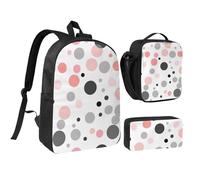 kkvhhyuo Ensemble sac à dos d'école, sac à dos de 43,2 cm, sac à déjeuner et trousse à crayons pour adolescents, filles, garçons, rose, gris, blanc, Motif moderne à pois rose, gris, blanc, One Size
