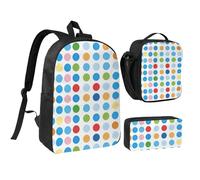 kkvhhyuo Ensemble sac à dos d'école, sac à dos de 43,2 cm, sac à déjeuner et trousse à crayons pour adolescents, filles, garçons, sac à dos de voyage léger, Motif à pois bleus, One Size, Imprimé
