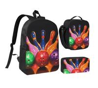 kkvhhyuo Ensemble sac à dos d'école, sac à dos de 43,2 cm, sac à déjeuner et trousse à crayons pour adolescents, filles et garçons, sac à dos de voyage léger, Boules de bowling, One Size, Imprimé