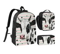 kkvhhyuo Ensemble sac à dos d'école, sac à dos de 43,2 cm, sac à déjeuner et trousse à crayons pour adolescents, filles, garçons, sac à dos de voyage léger, Vache mignonne à pois, One Size, Imprimé