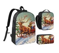 kkvhhyuo Ensemble sac à dos d'école, sac à dos de 43,2 cm, sac à déjeuner et trousse à crayons pour adolescents, filles, garçons, rose, gris, blanc, Merry Christmas Day, One Size, Imprimé