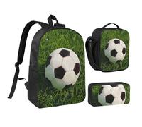 kkvhhyuo Ensemble sac à dos d'école, sac à dos de 43,2 cm, sac à déjeuner et trousse à crayons pour adolescents, filles et garçons, sac à dos de voyage léger, Ballon de football sur herbe., One Size