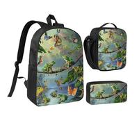 kkvhhyuo Ensemble sac à dos d'école, sac à dos de 43,2 cm, sac à déjeuner et trousse à crayons pour adolescents, filles, garçons, sac à dos de voyage léger, Beaucoup de grenouilles chantent sur les