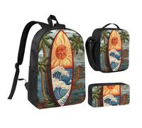 kkvhhyuo Ensemble sac à dos d'école, sac à dos de 43,2 cm, sac à déjeuner et trousse à crayons pour adolescents, filles, garçons, sac à dos léger, Planche de surf, One Size, Imprimé