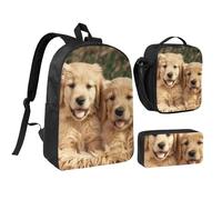 kkvhhyuo Ensemble sac à dos d'école, sac à dos de 43,2 cm, sac à déjeuner et trousse à crayons pour adolescents, filles, garçons, sac à dos de voyage léger, Golden Retriever Dogs Chiots, One Size