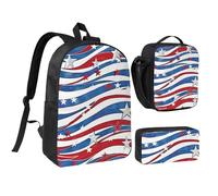 kkvhhyuo Ensemble sac à dos d'école, sac à dos de 43,2 cm, sac à déjeuner et trousse à crayons pour adolescents, filles, garçons, rose, gris, blanc, Patriotic Stars Strips Independence Day, One Size