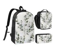 kkvhhyuo Ensemble sac à dos d'école, sac à dos de 43,2 cm, sac à déjeuner et trousse à crayons pour adolescents, filles et garçons, sac à dos de voyage léger noir et blanc, Brindille naturelle blanche