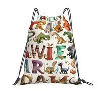 kkvhhyuo Grand sac à dos pliable avec cordon de serrage et sangles réglables pour le sport, les voyages, la natation, l'école, Lettres d'apprentissage élégantes avec dinosaures, One Size, Sac à dos