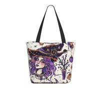 kkvhhyuo Grand sac à main avec fermeture éclair et motif de feuilles de fougère pour le travail, les voyages, le shopping, un usage quotidien, Dessin de sorcière magique bohémien, Taille unique