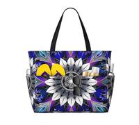 kkvhhyuo Grand sac de plage à paillettes or rose avec fermeture éclair et poche, sac de courses réutilisable pour femme, sac fourre-tout pour voyage, shopping, piscine, Imprimé mandala rectangulaire